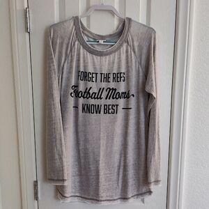 LuLaRoe Julie Light Gray Raglan Burnout Long Sleeve Top Size Medium Football Mom